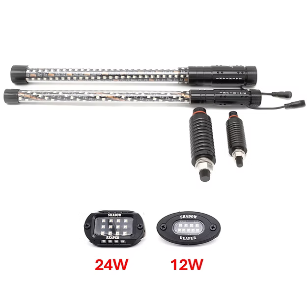 (UTV) Bundle: RGB+W Rock Light + Whip